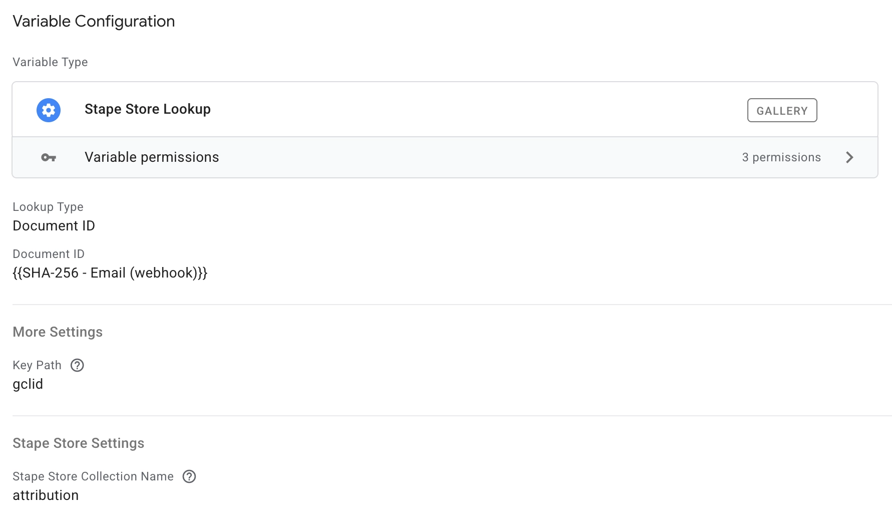 The Stape Store Lookup variable, retrieving the stored click ID by hashed email.
