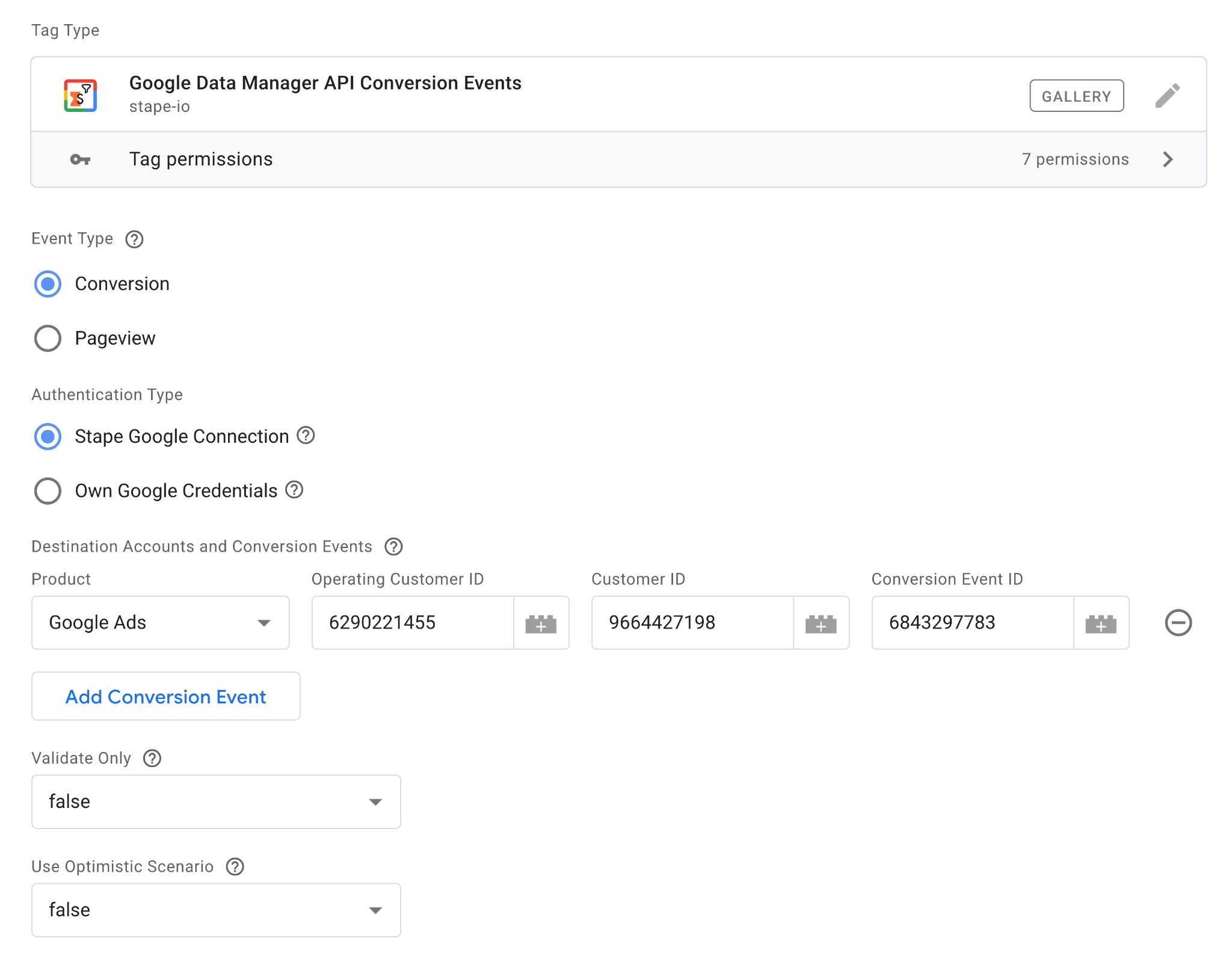 Tag configuration example