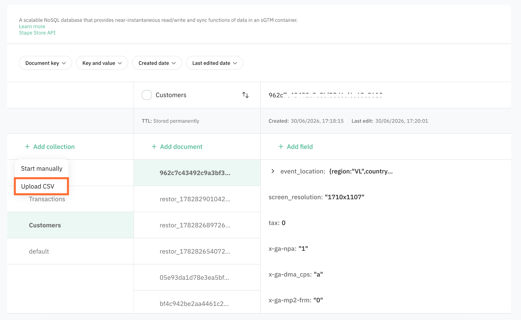 Upload CSV option