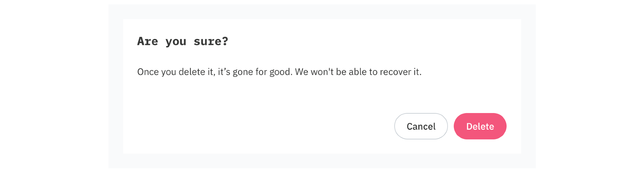 Confirmation pop-up