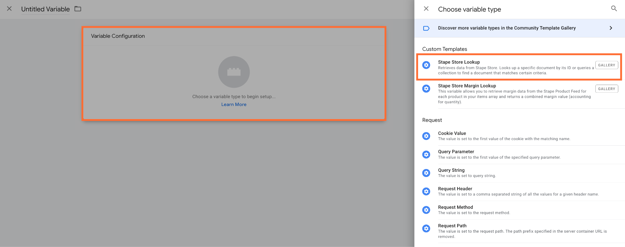 Select the Stape Store Lookup variable