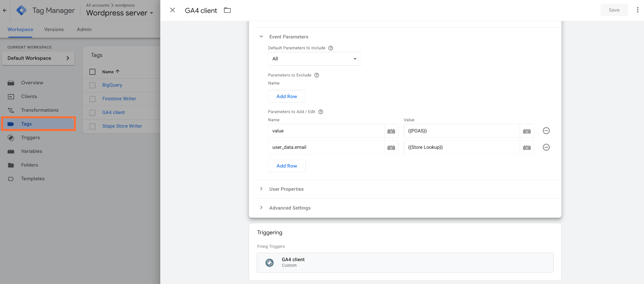 Select the tag you'd like to add your variable to