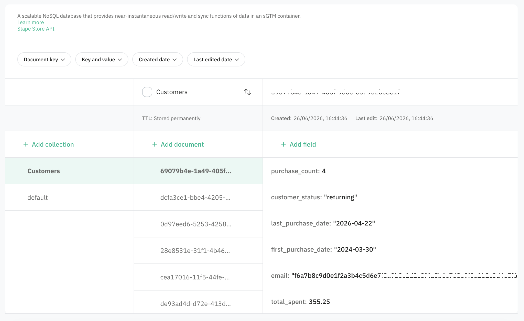 Stape Store dashboard layout