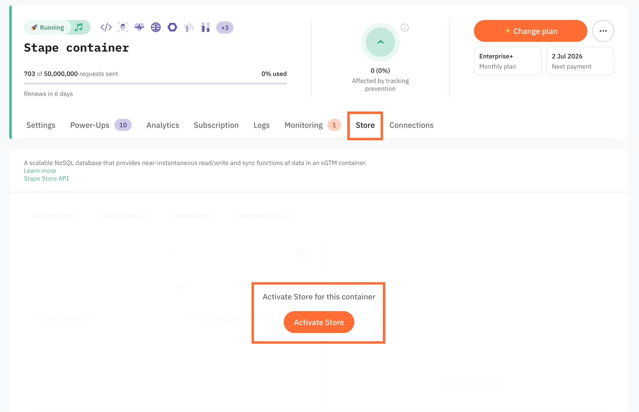 Activate Store button in the Store tab