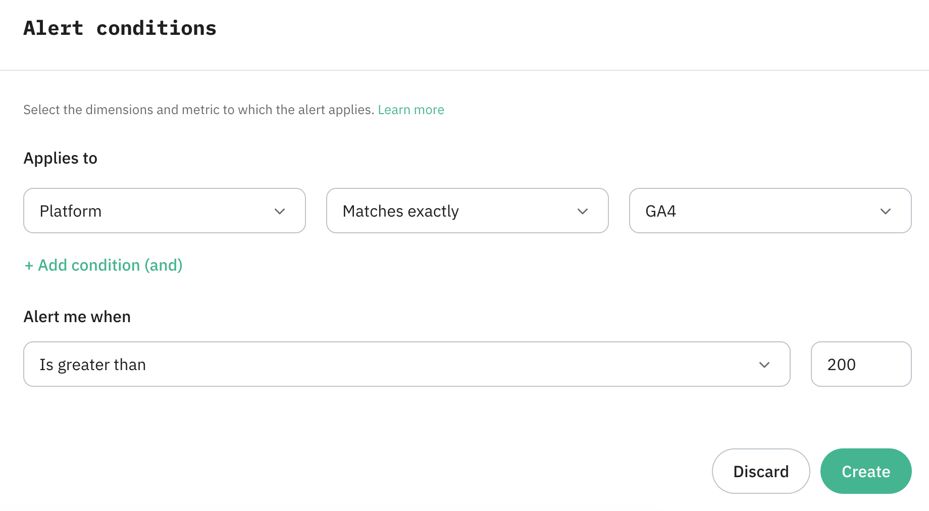 Click Create to create an alert.