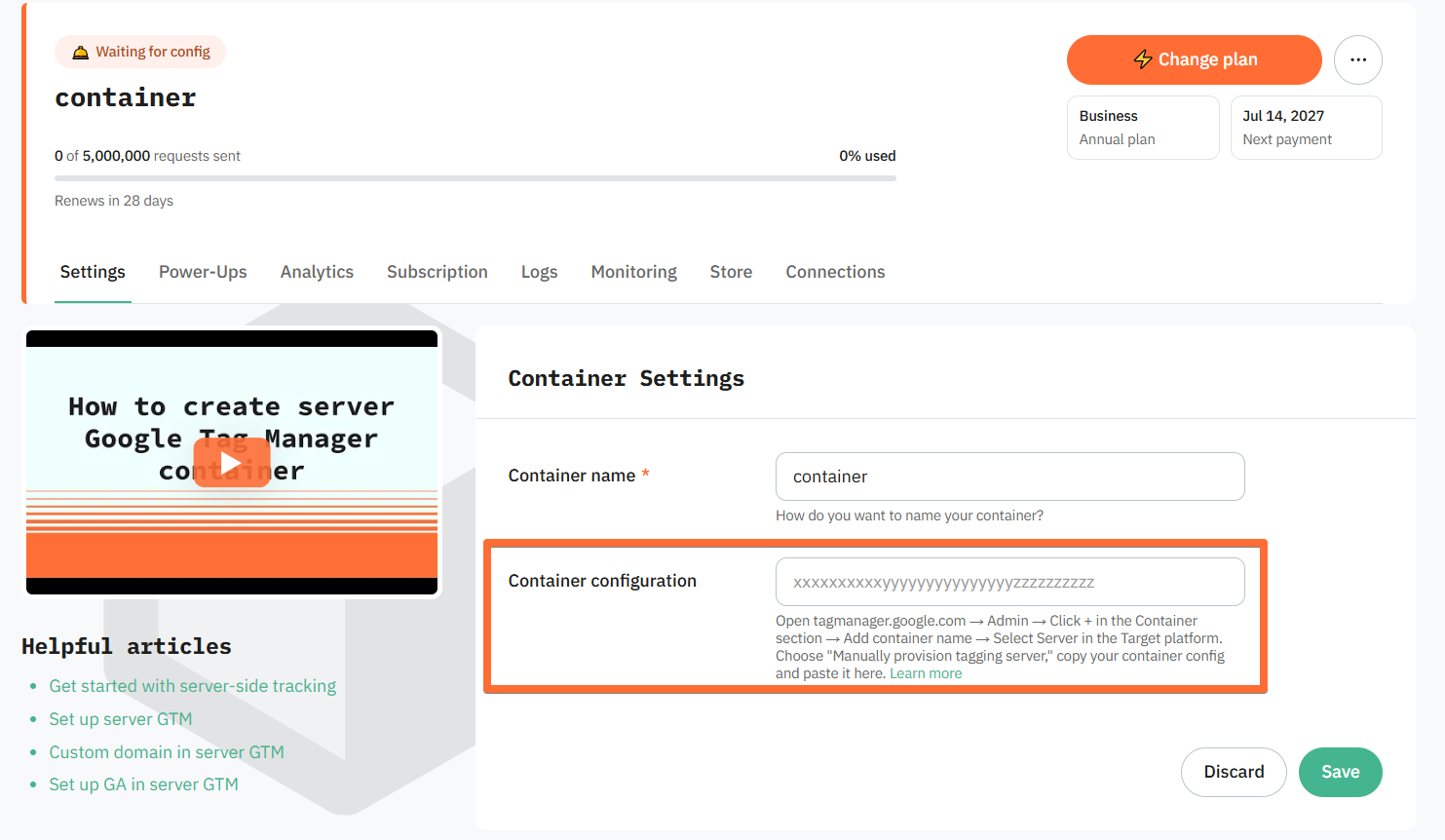 Paste your Container Configuration