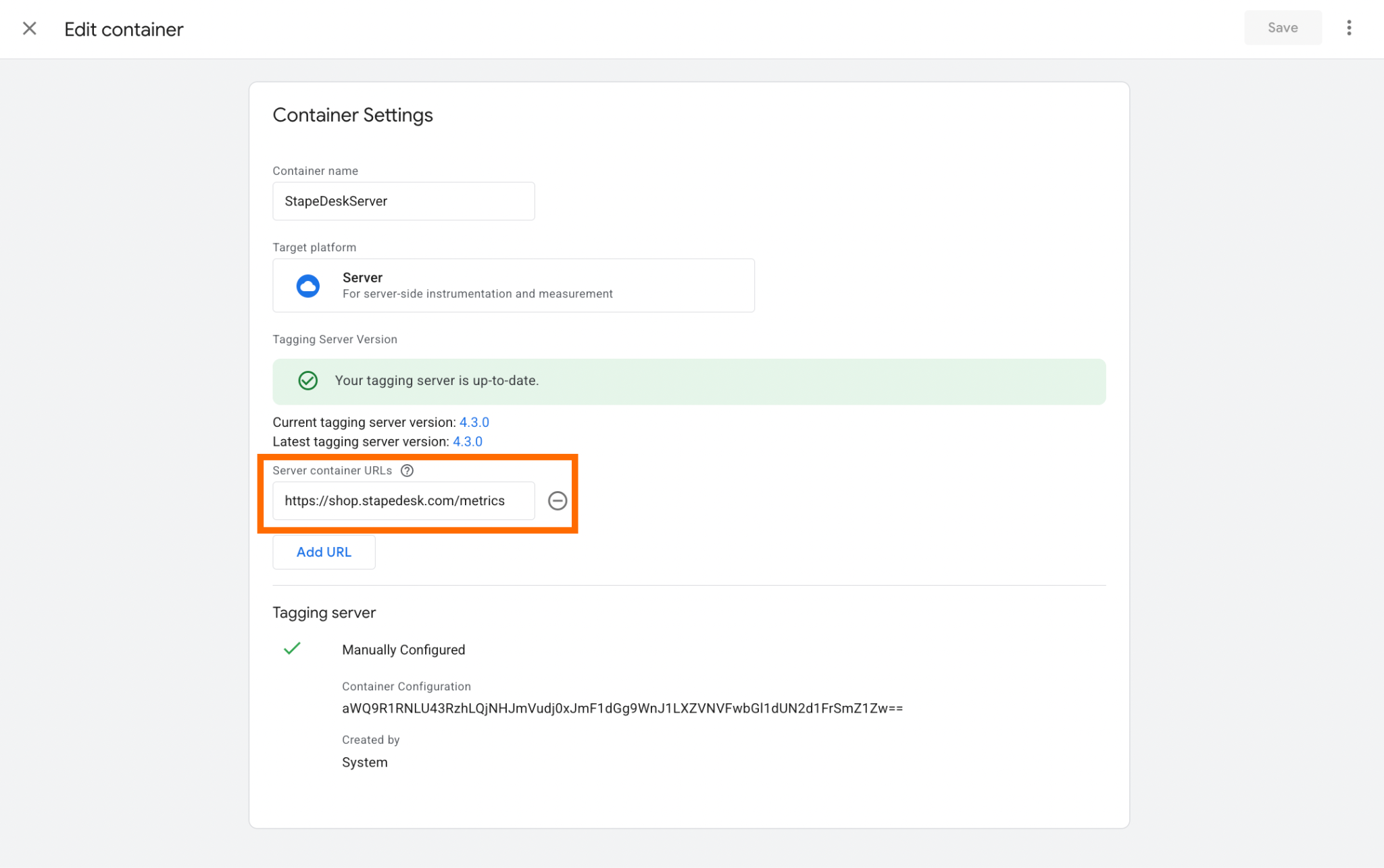 Server container URLs