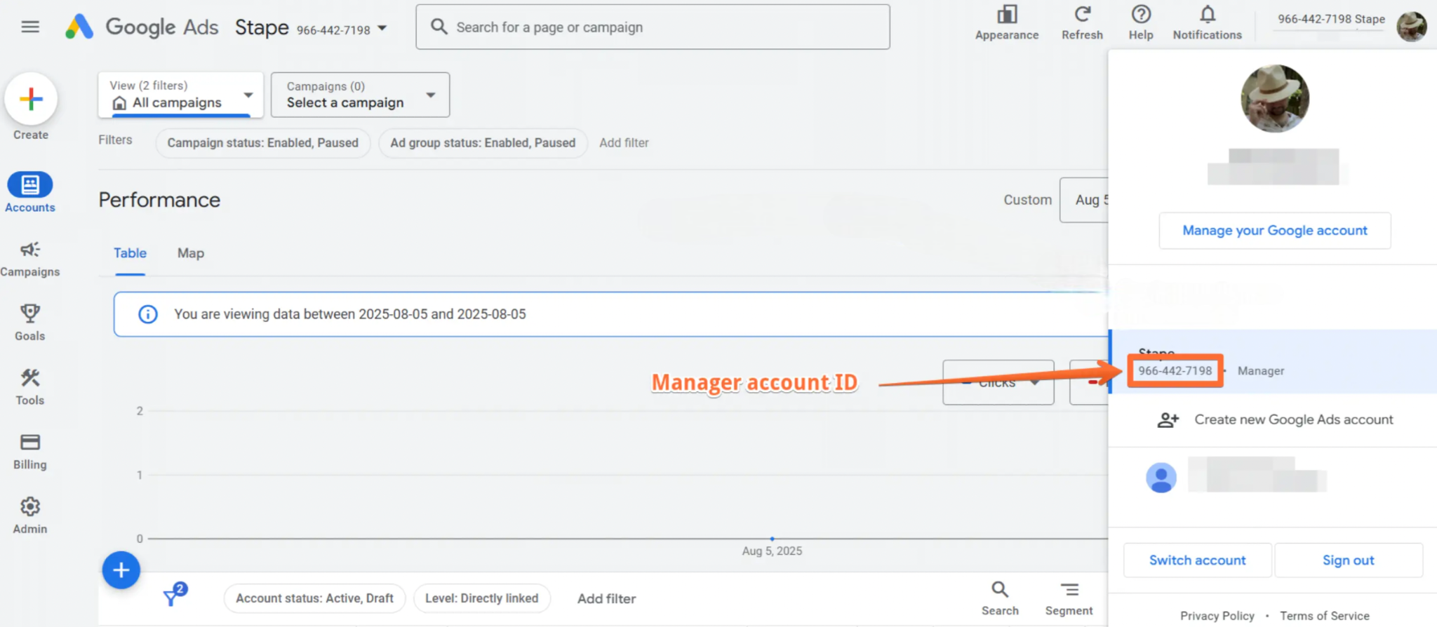 enter the Manager Account ID (MCC)