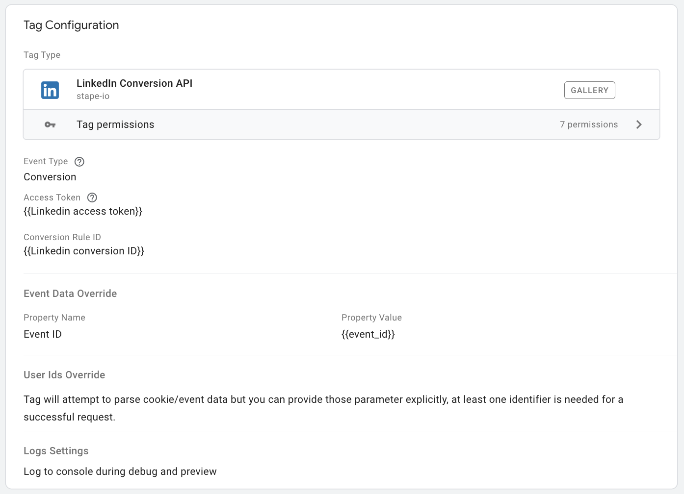 Configured LinkedIn Conversions API tag