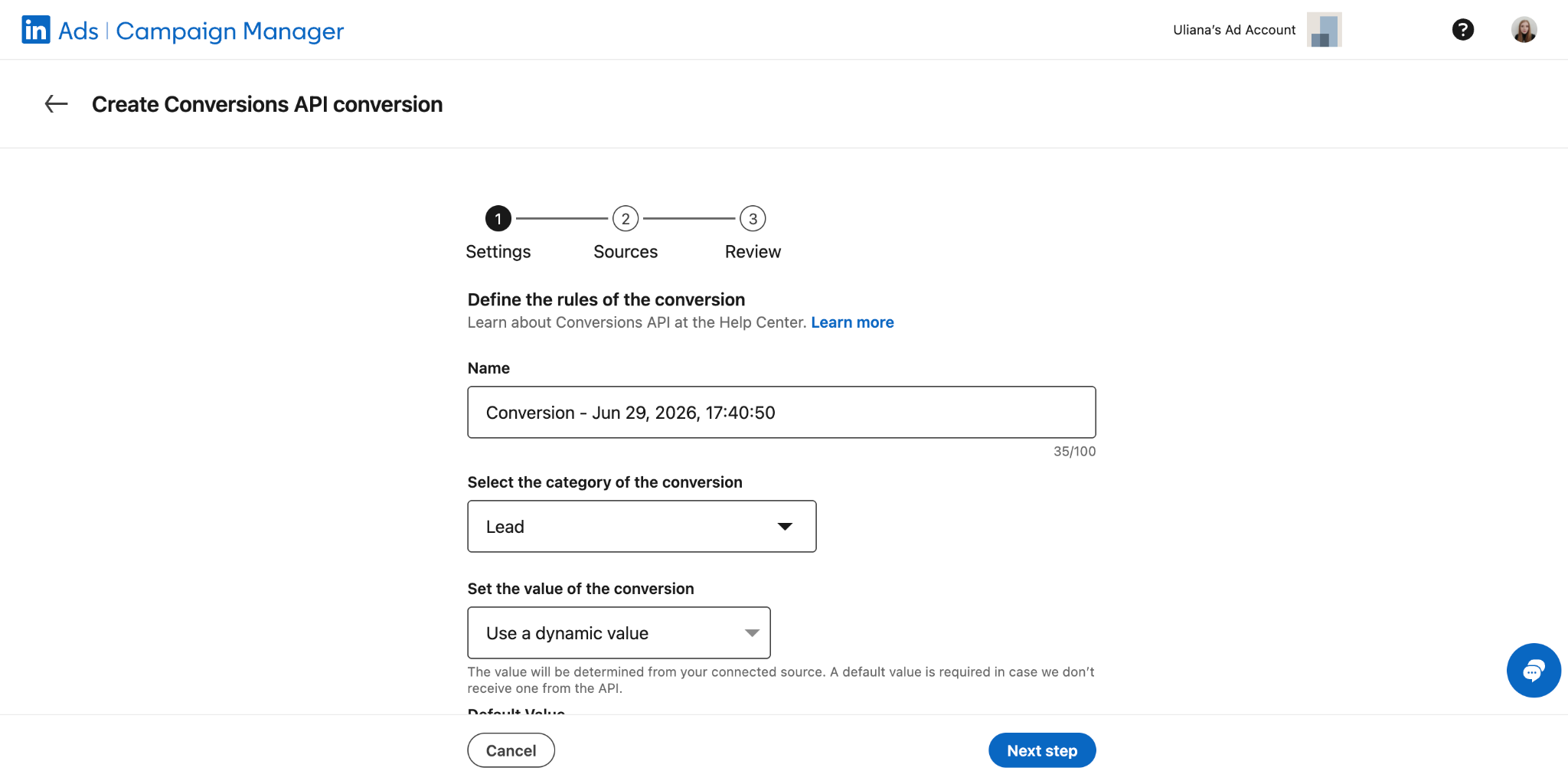 First step - Settings