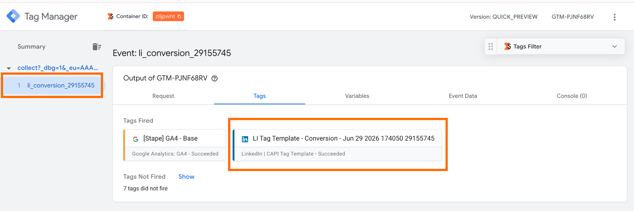 Event in server GTM container