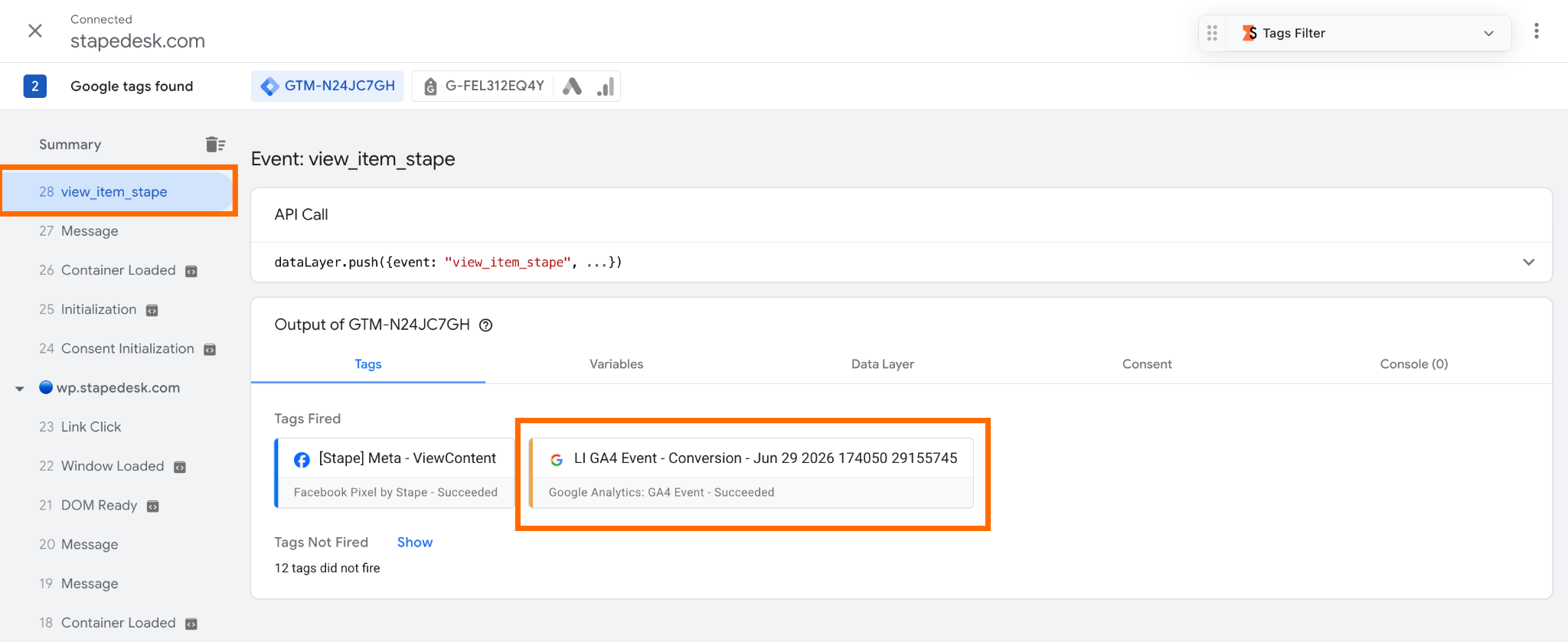 Event in web GTM container