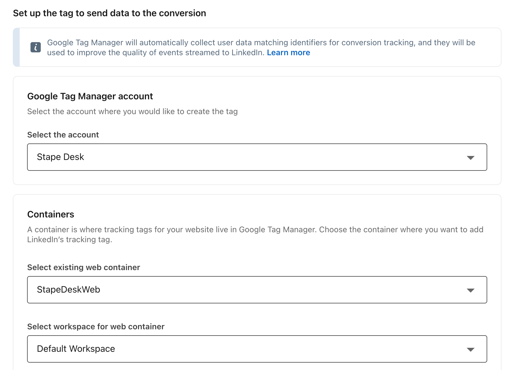 Tag setup interface