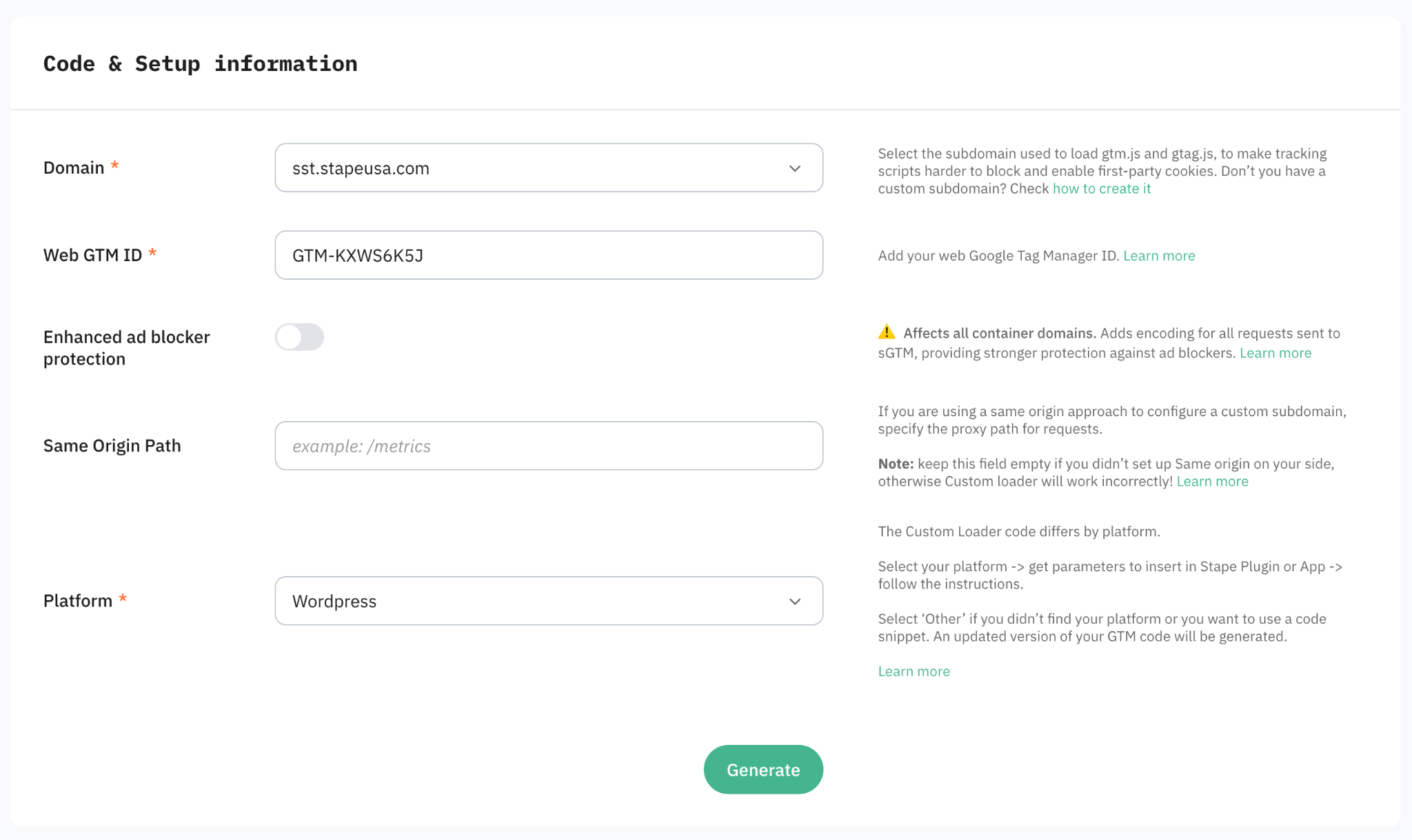 Code & Setup information