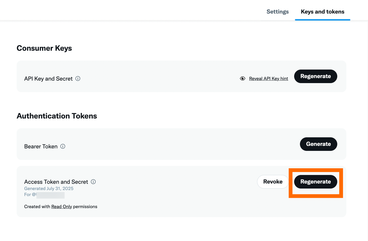 OAuth Token and OAuth Token Secret can be generated in the same place as Consumer Key and Consumer Secret - in the X dashboard → key symbol next to Project App.