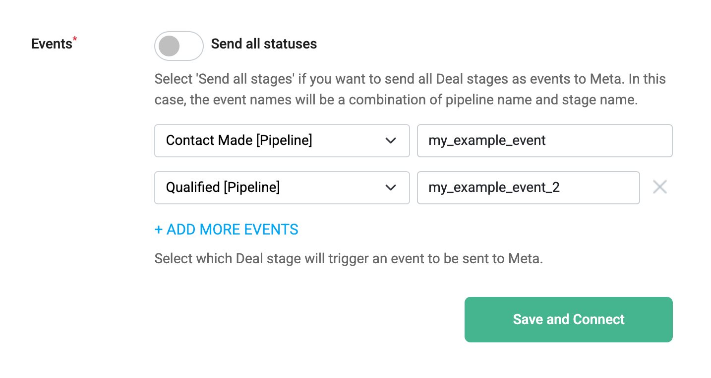 Select a Deal stage to trigger an event
