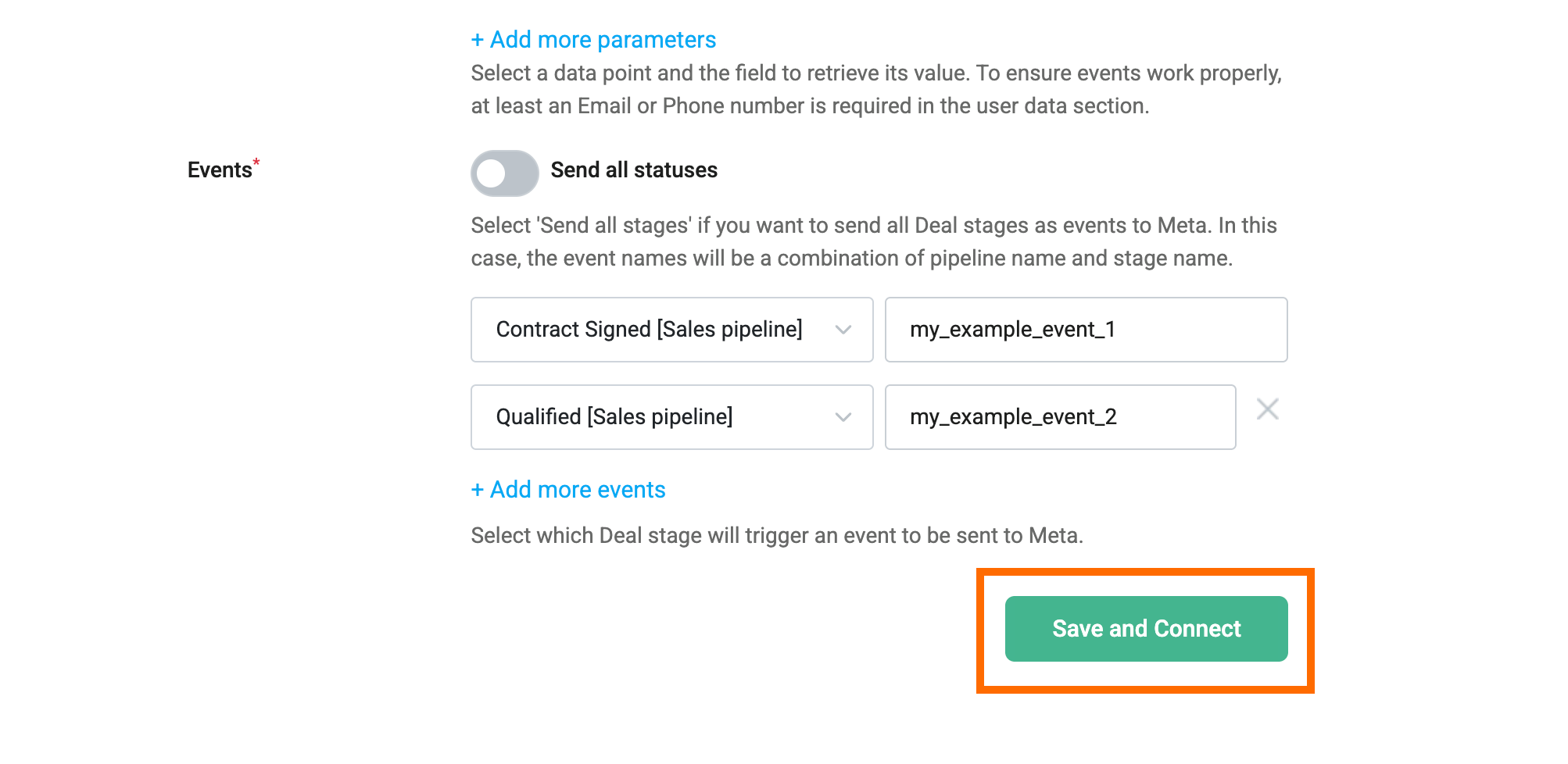 Save and Connect button