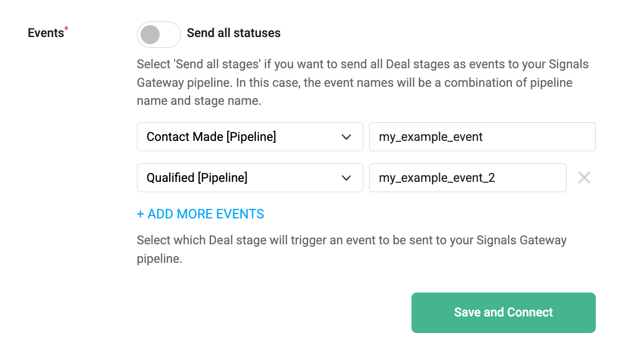 Select a Deal stage to trigger an event