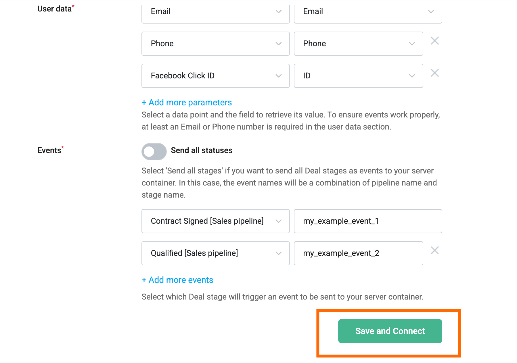 Save and Connect button