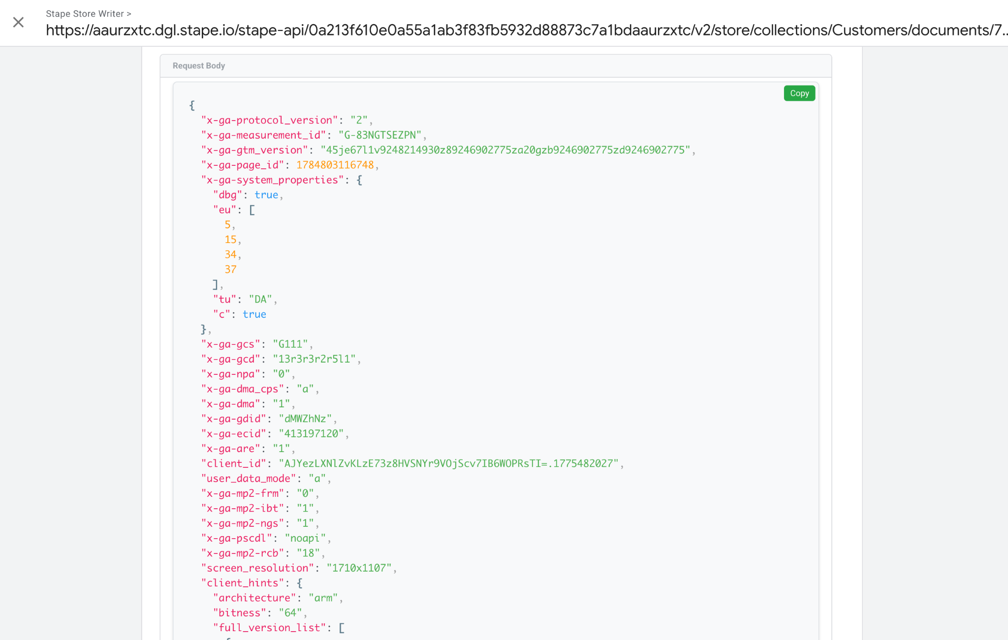 JSON formatting after