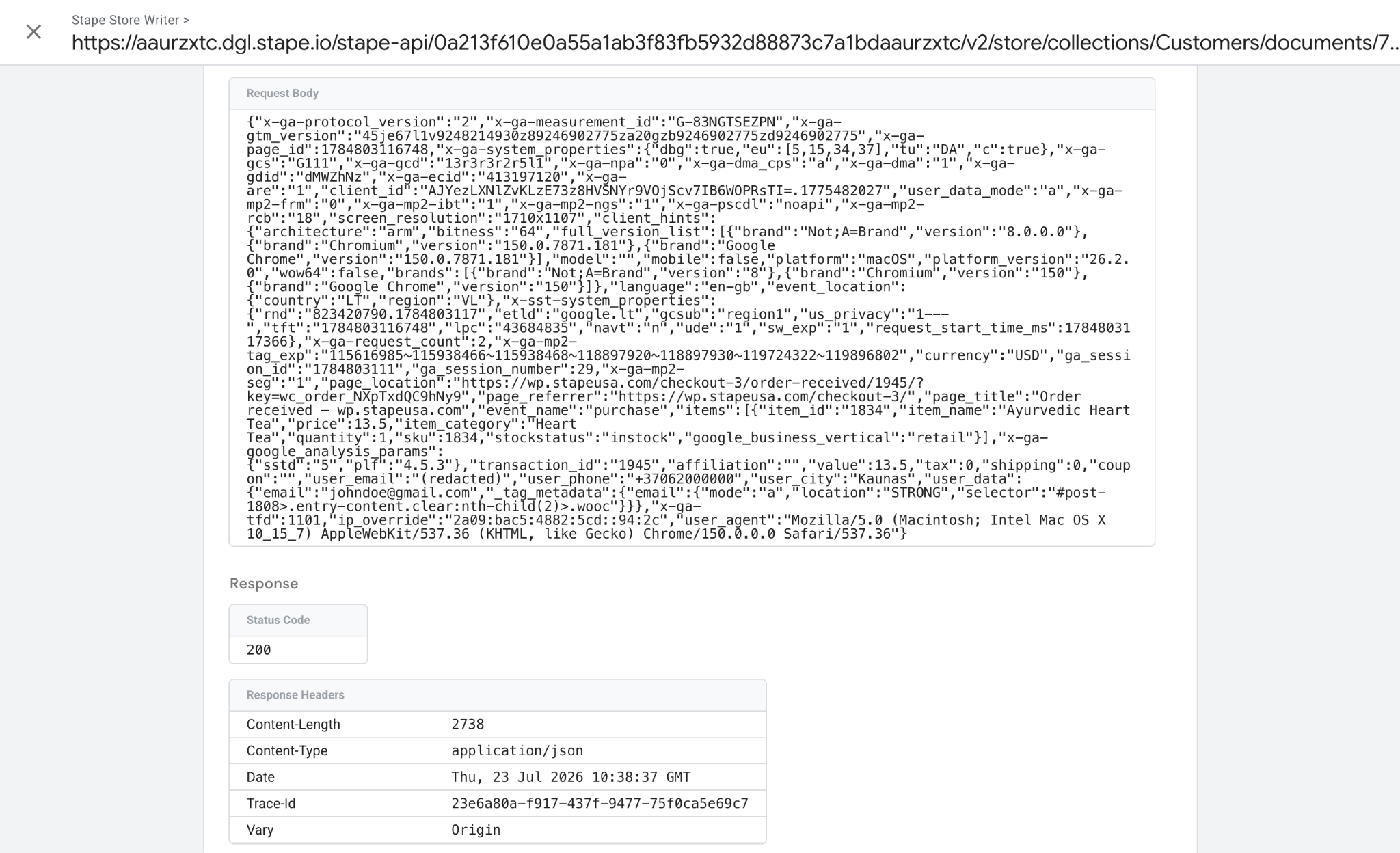 JSON formatting before
