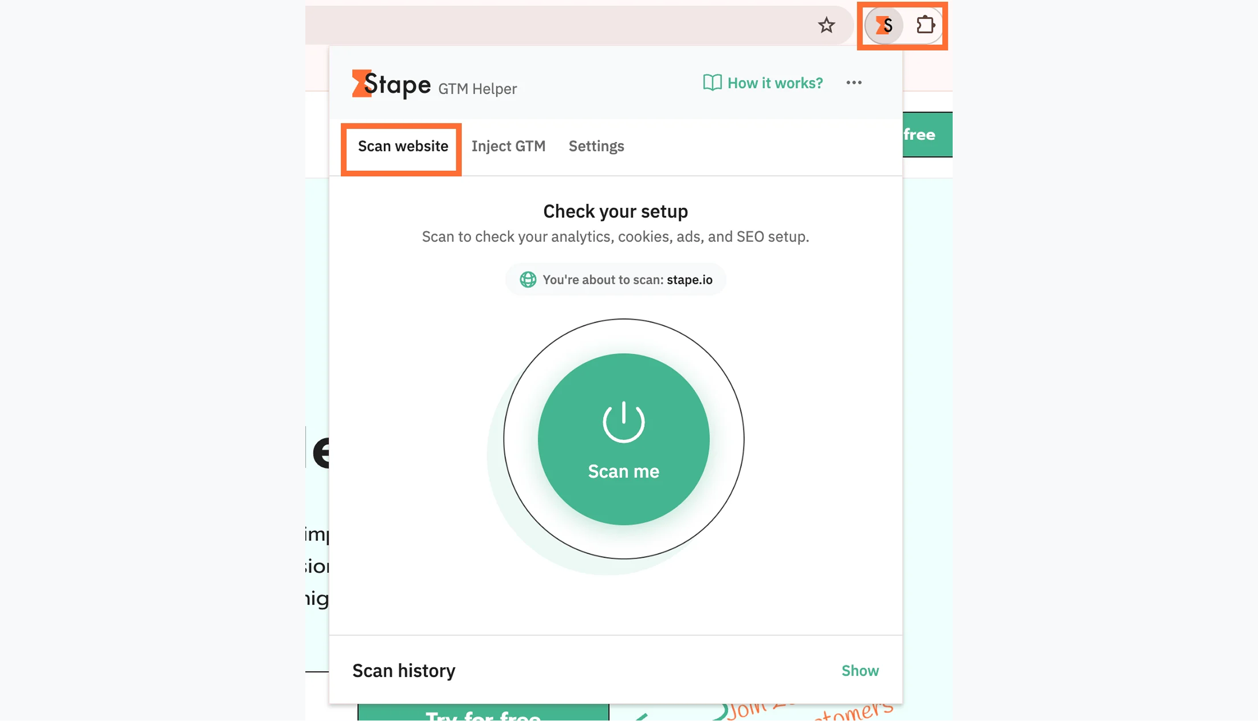 Open the Scan website tab