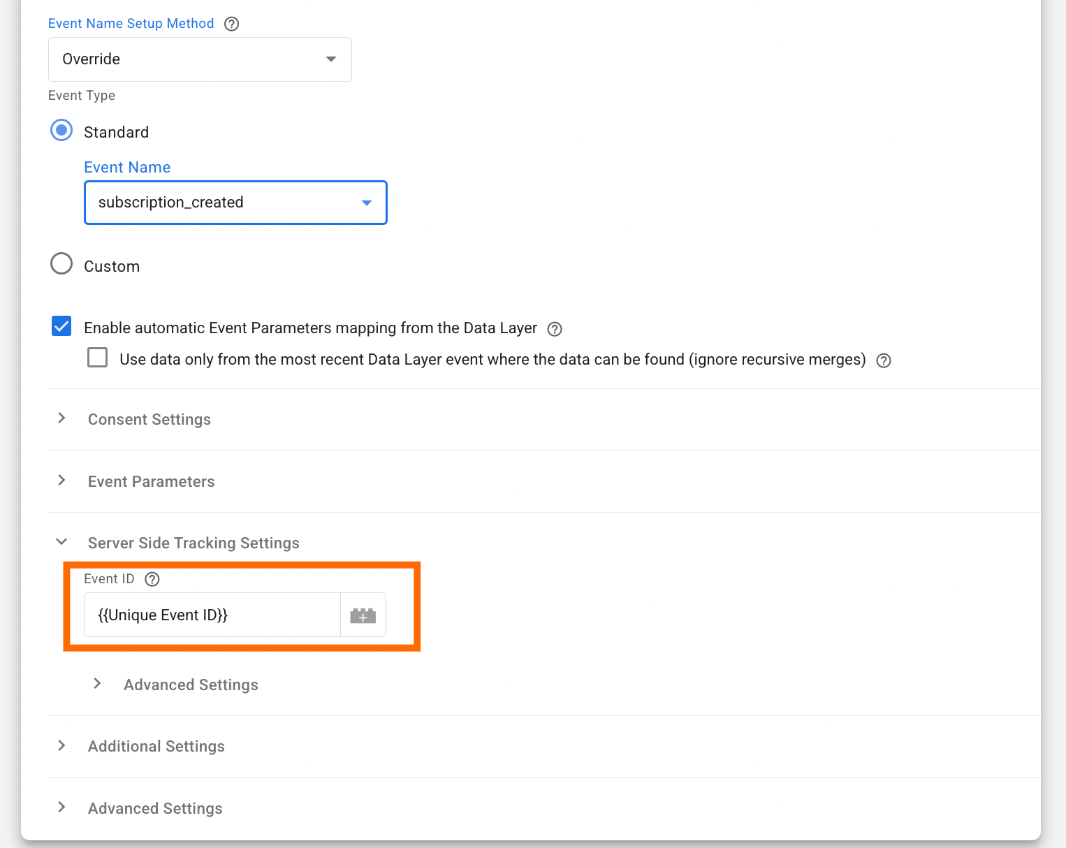 Server-Side Tracking Settings