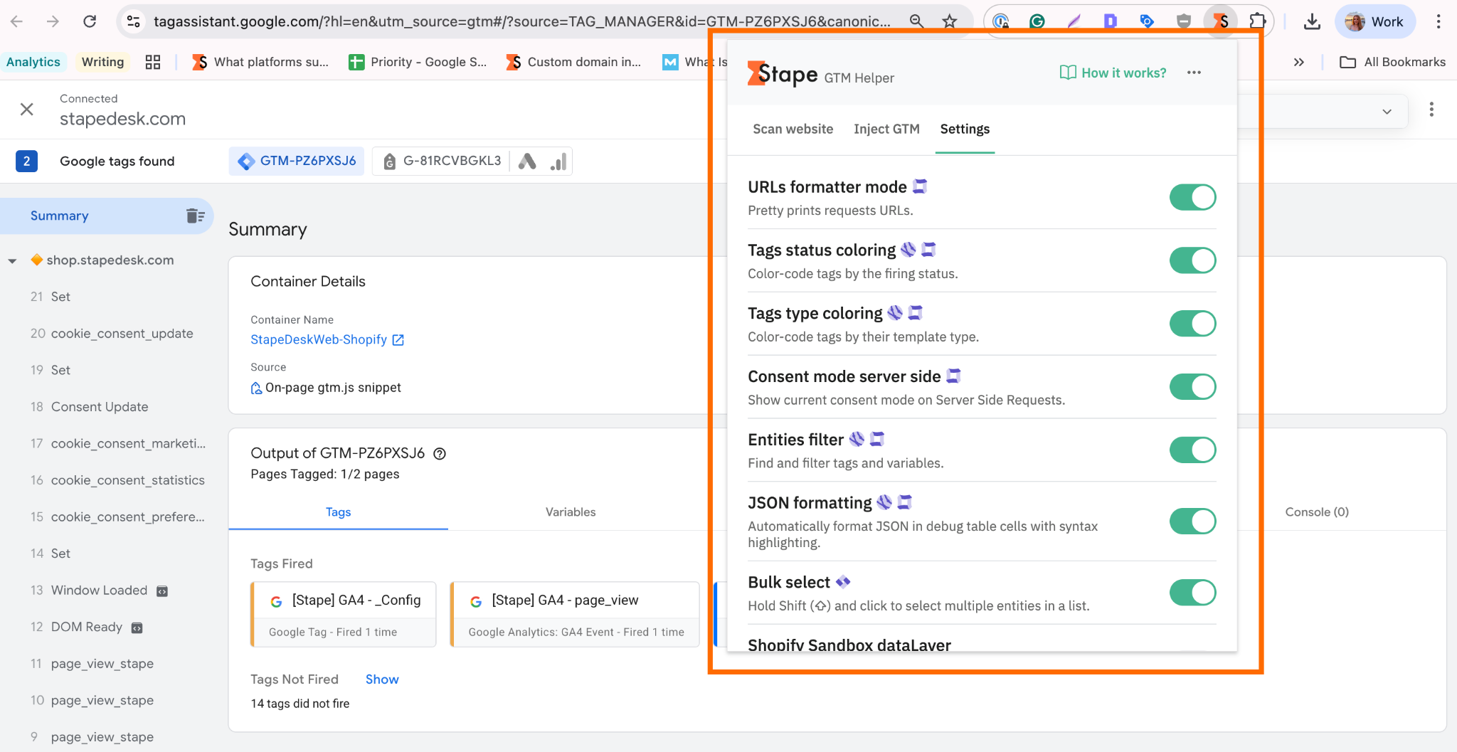 Enable the Stape GTM Helper extension 