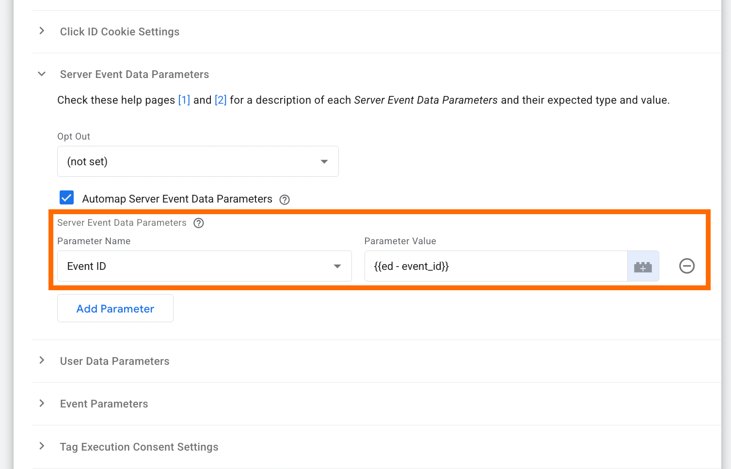 Server Event Data Parameters