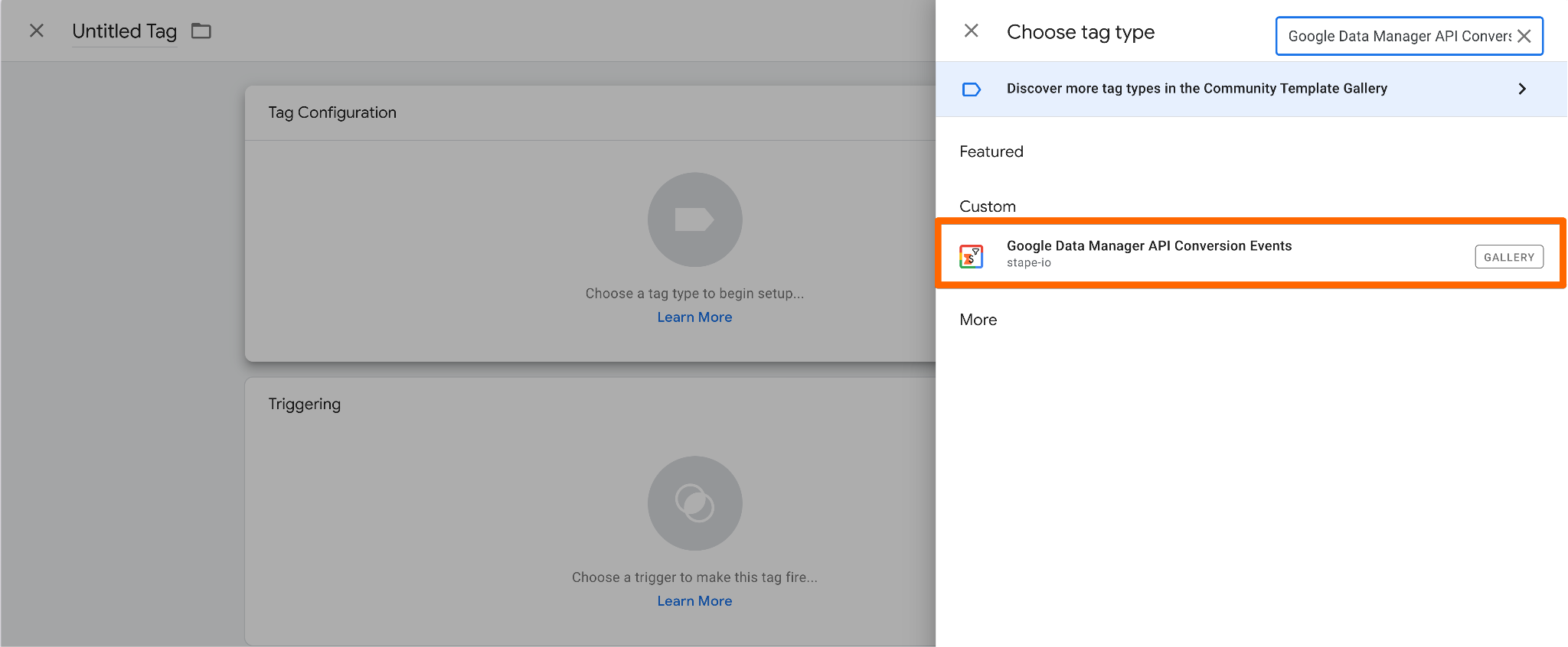 Choose Google Data Manager API Conversion Events as the tag type