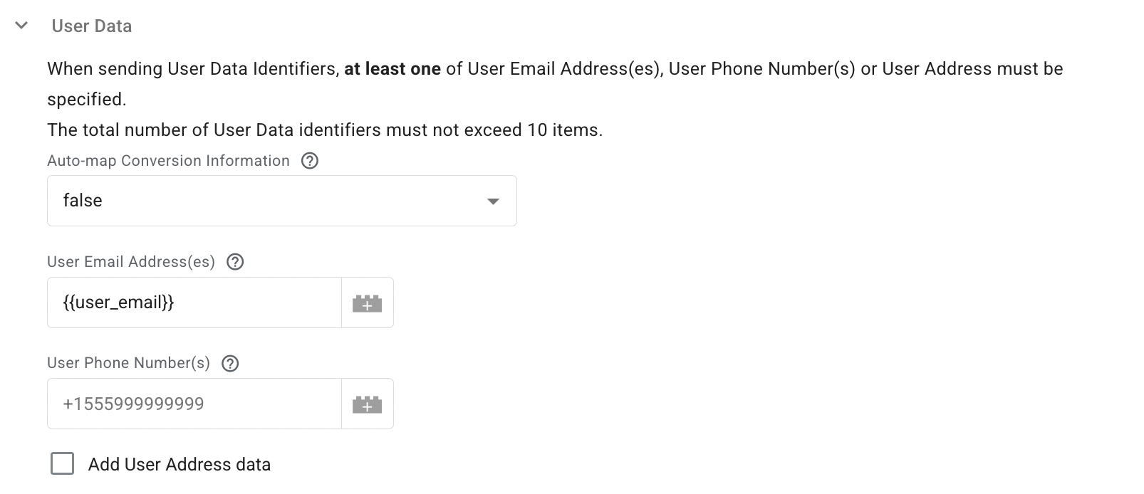 User data section