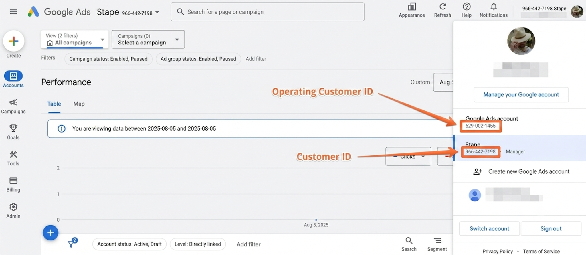 Customer ID - ID of the account used for authorization.