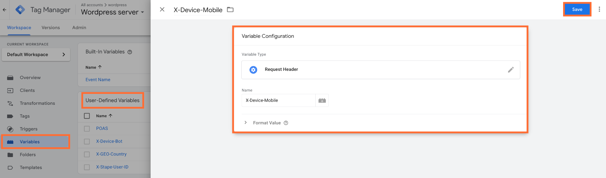 Create a new User-Defined Variable