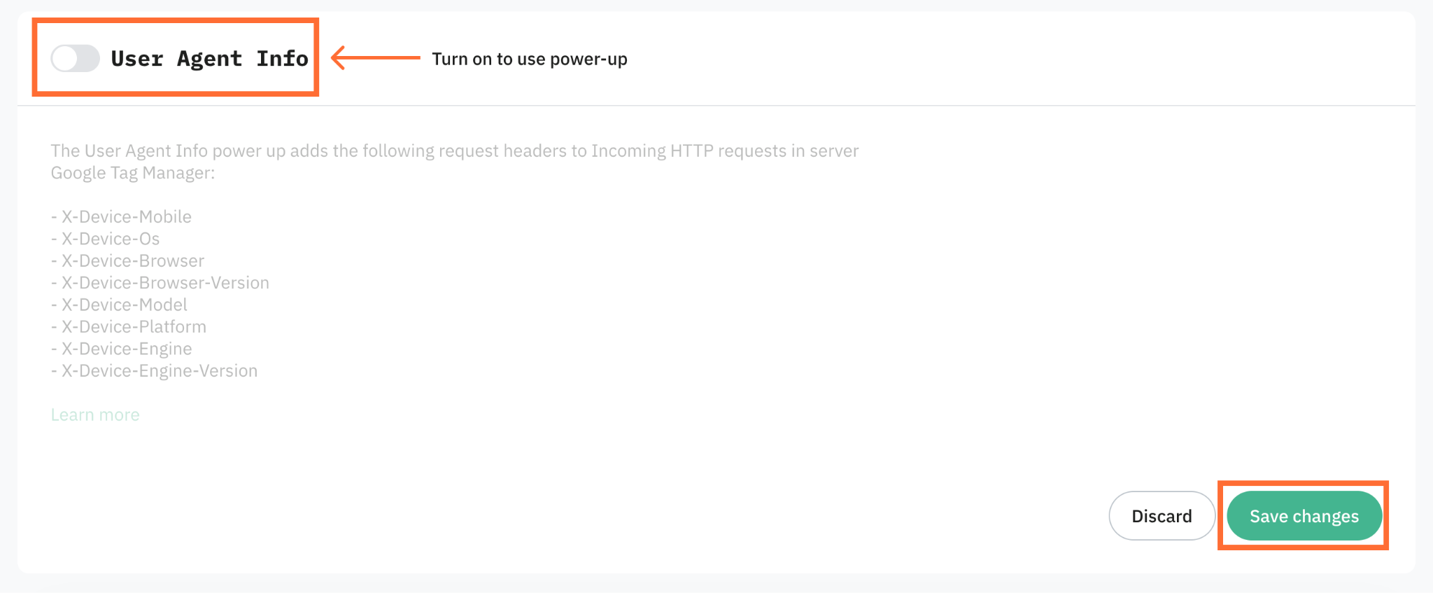 Toggle the User Agent Info switch