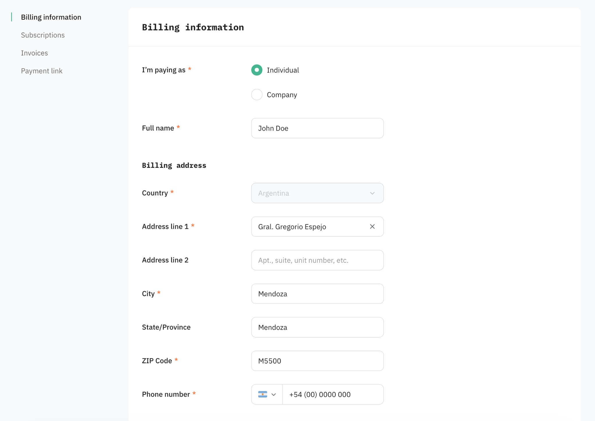 Fill in your billing details