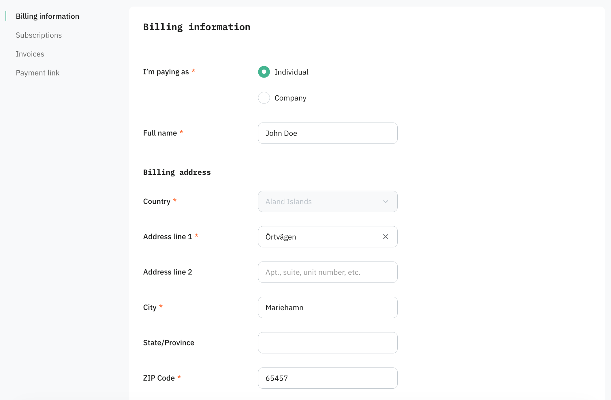 Update your billing information