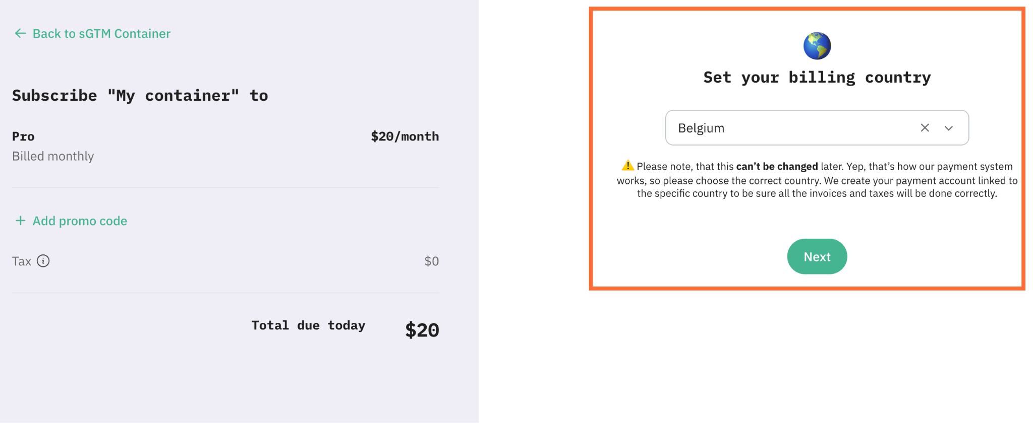 Select billing country