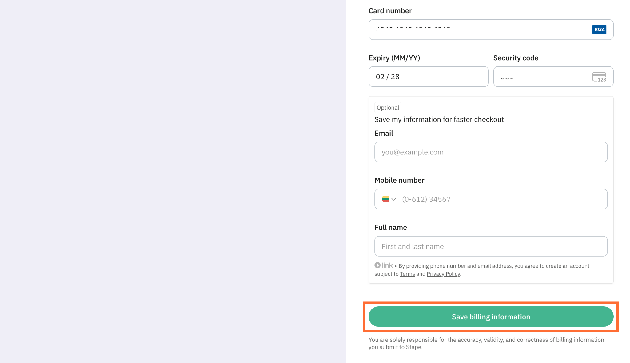 Click Save billing information