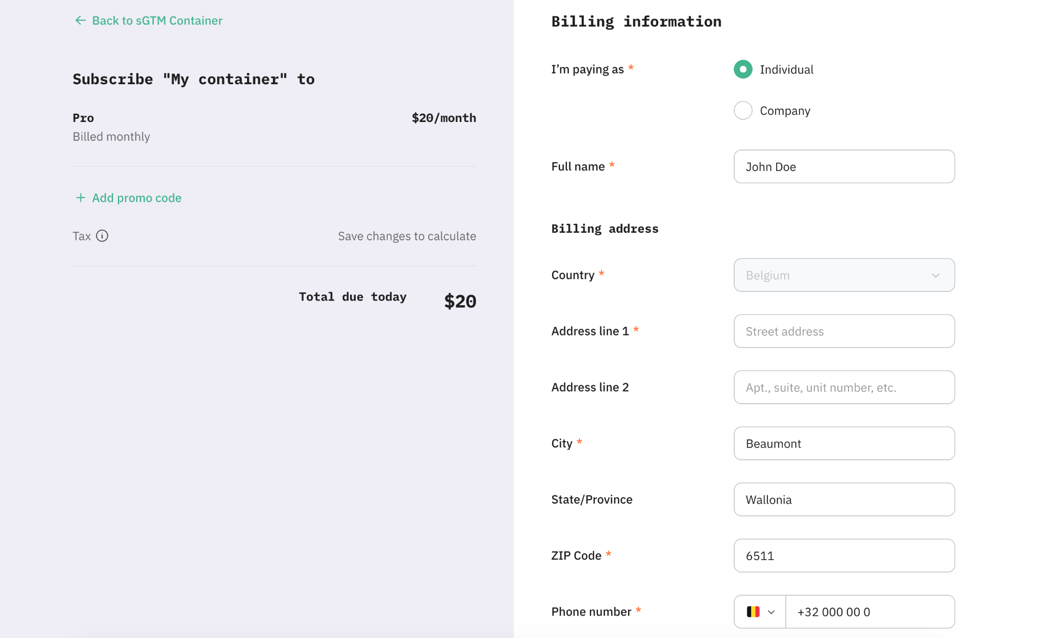 Add your billing information and payment method