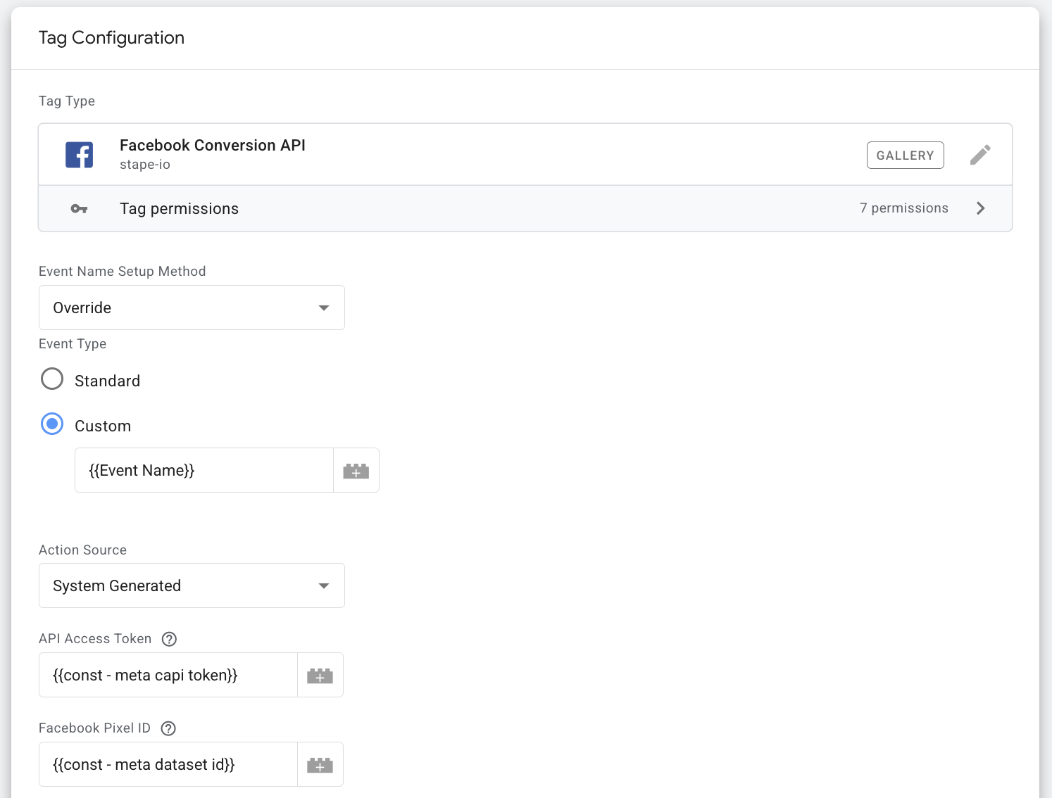 Facebook CAPI tag basic config