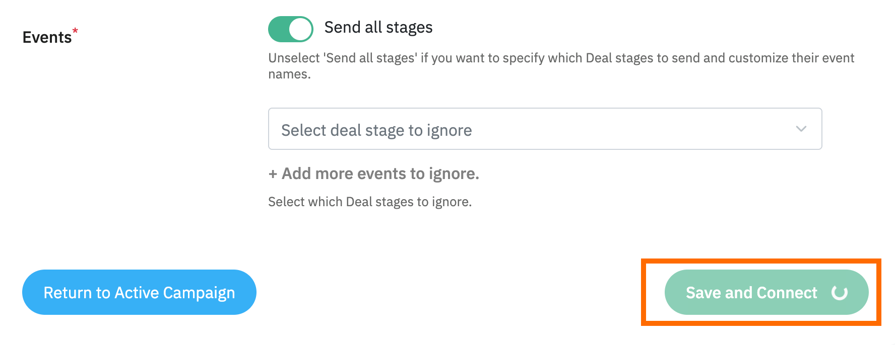 "Save and Connect" button