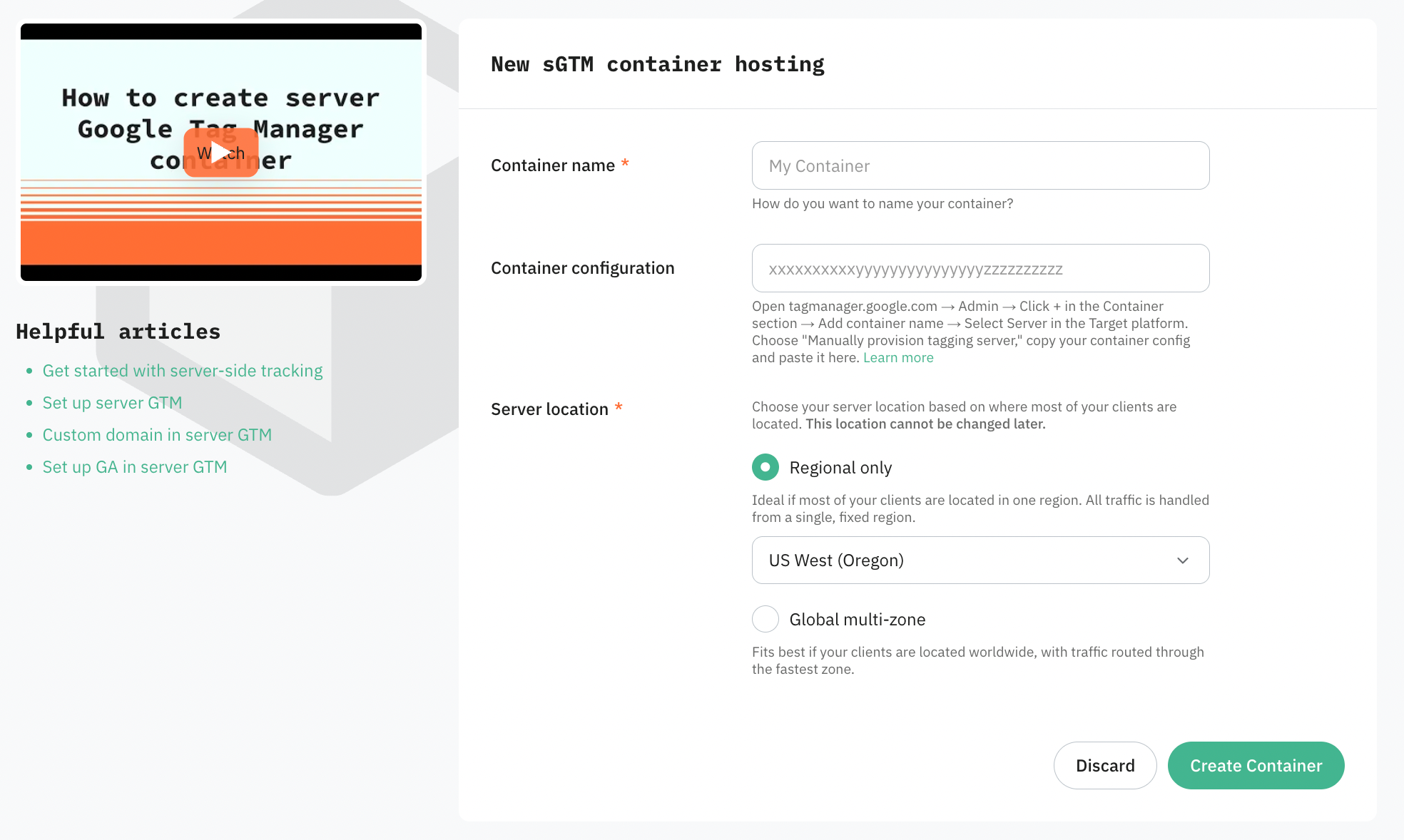 Create container on Stape