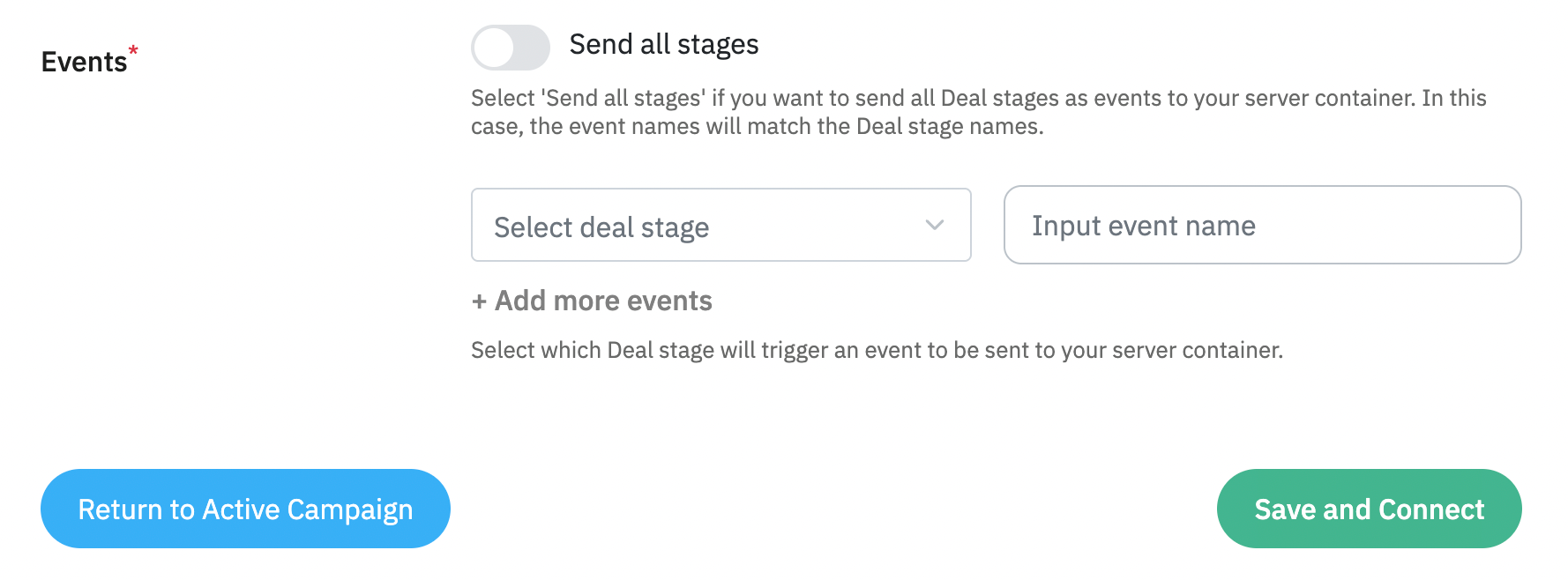 Select a Contact stage to trigger an event
