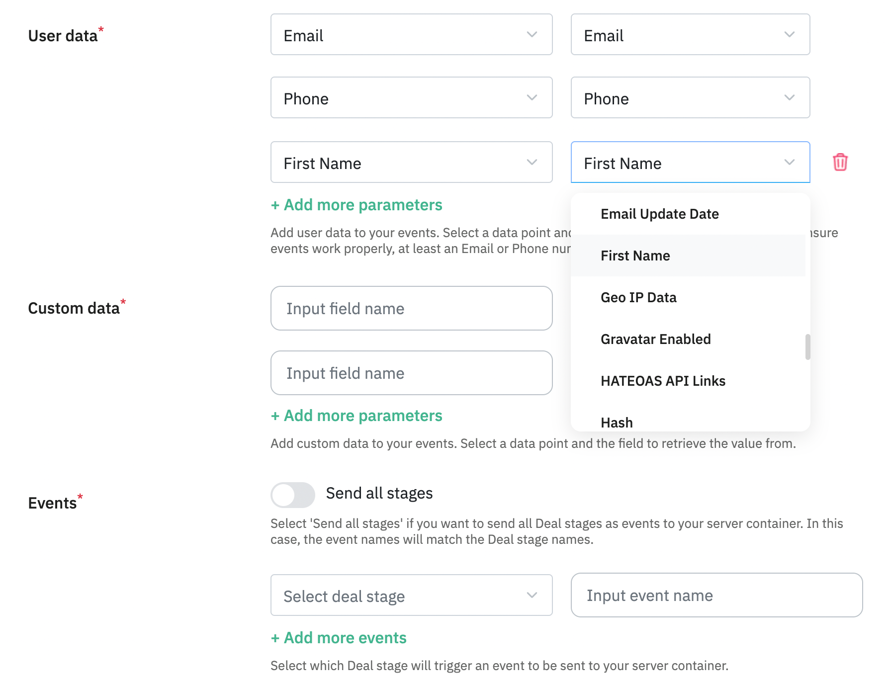 Configure additional User data