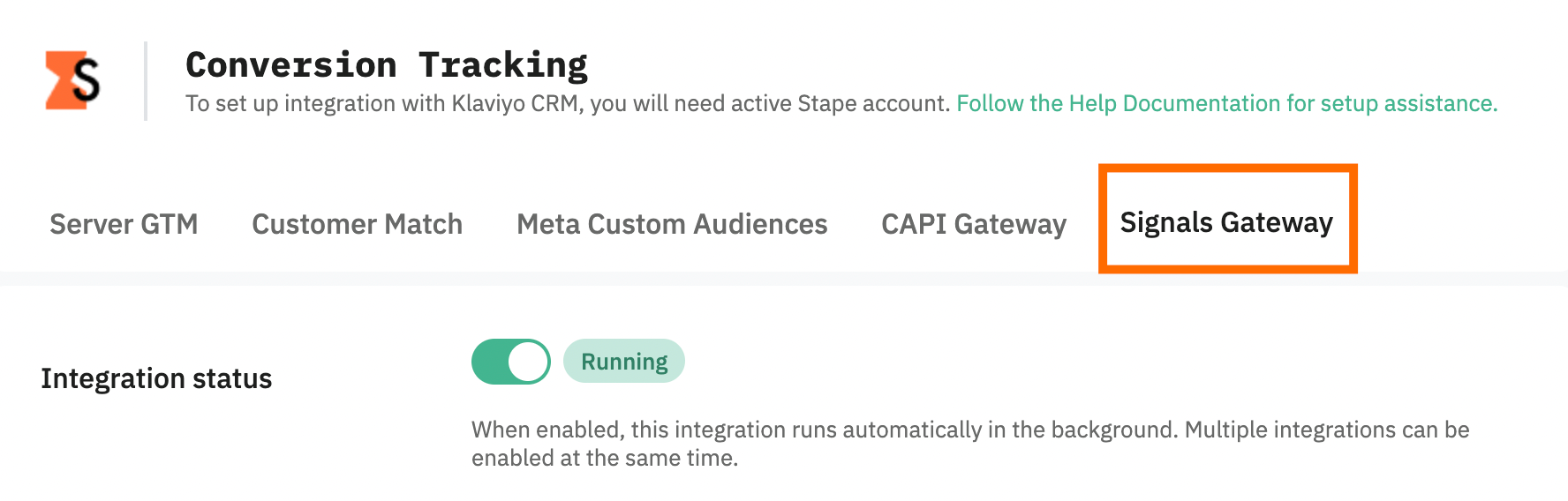 Signals Gateway tab