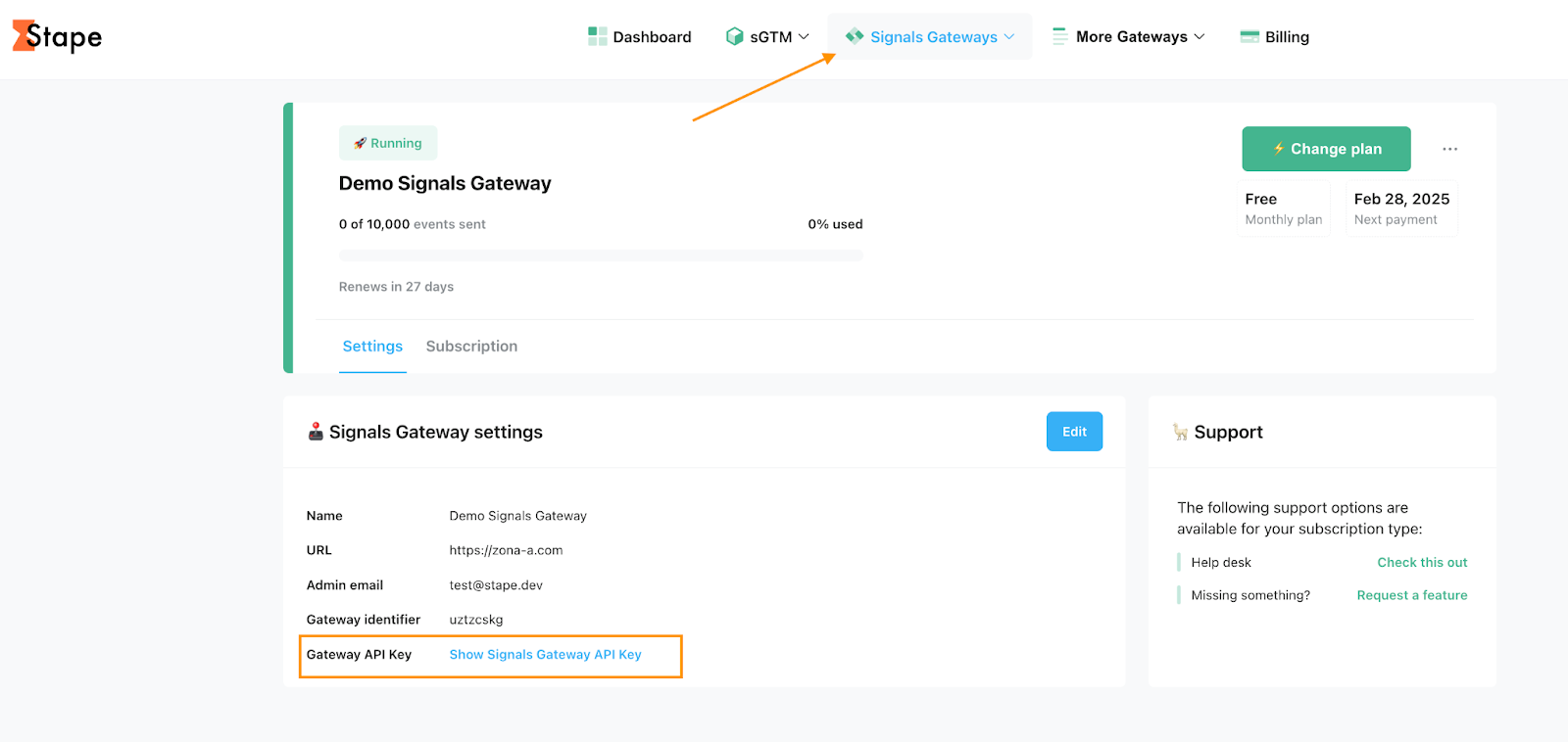 Signals Gateway API Key