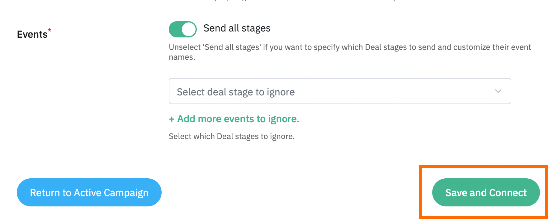 "Save and Connect" button