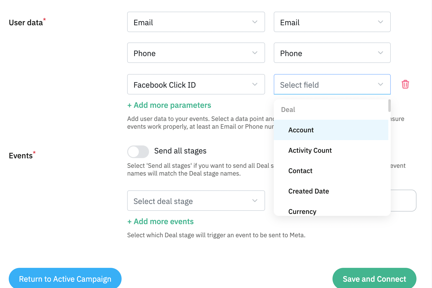 User data configuration