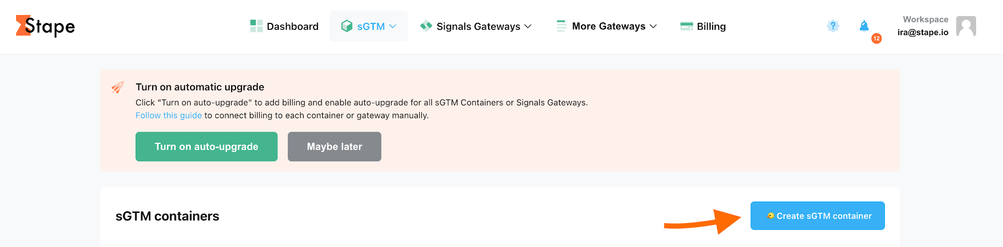 "Create sGTM cotainer" button