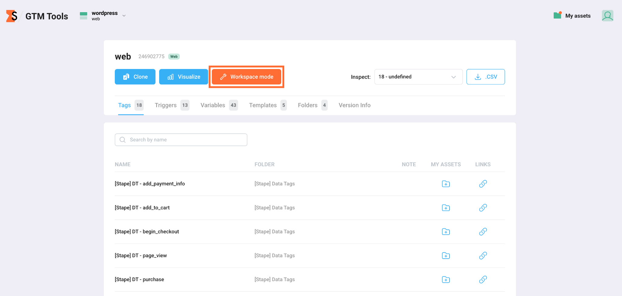 Click Workspace mode